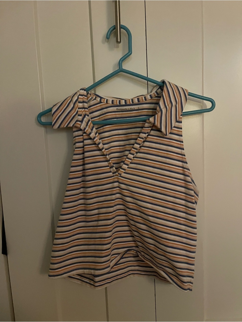 Abercrombie & Fitch Striped cropped Collared Tank Top - Cream & Blue